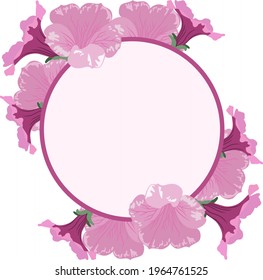Greeting Card with a blank space for text, pink petunia flowers, vector illustration
