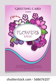 Greeting Card with Blooming Flowers. With Place for Your Text. Vector Illustration