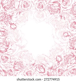 Greeting card with a  blossoming rose. (Use for Boarding Pass, invitations, Save The Date card.) Vector illustration.