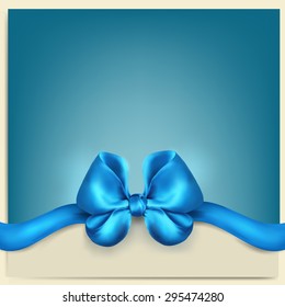 Greeting card with a blue bow. Vector eps 10