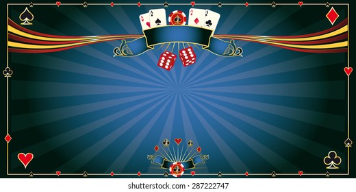 Greeting card blue Casino. A horizontal casino background for a greeting card 