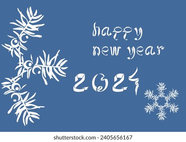 Greeting card in blue colors. Happy New Year 2024