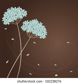 Greeting card with blue flowers and place for text