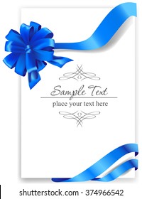 Greeting card with a blue ribbon. Vector image 