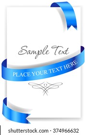 Greeting card with a blue ribbon. Vector image 