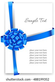 Greeting card with a blue ribbon. Vector image 