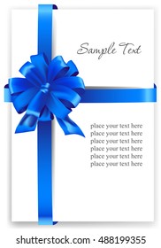 Greeting card with a blue ribbon. Vector image 