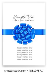 Greeting card with a blue ribbon. Vector image 