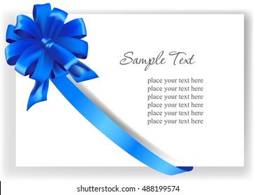 Greeting card with a blue ribbon. Vector image 
