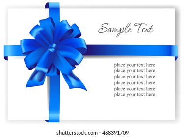 Greeting card with a blue ribbon. Vector image 