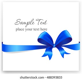 Greeting card with a blue ribbon. Vector image 