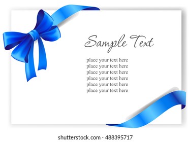 Greeting card with a blue ribbon. Vector image 