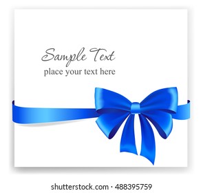 Greeting card with a blue ribbon. Vector image 
