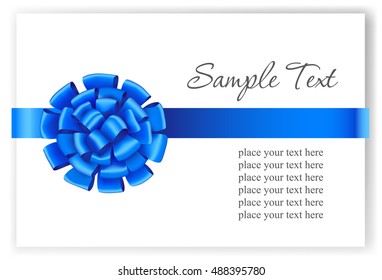 Greeting card with a blue ribbon. Vector image 