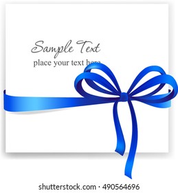 Greeting card with a blue ribbon. Vector image 