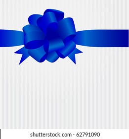 Greeting card with blue satin bow and ribbon