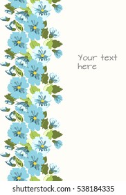 Greeting card with border of flowers. Use as invitation card for wedding, birthday and other holiday. 