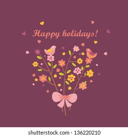 Greeting card with bouquet of flowers