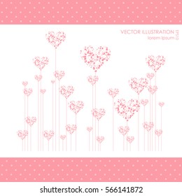 Greeting Card. Bouquet of flowers in a heart-shaped on a background with dots and place for text.