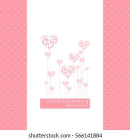 Greeting Card. Bouquet of flowers in a heart-shaped on a background with dots and place for text.