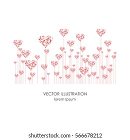 Greeting Card. Bouquet of flowers in a heart-shaped on a background with dots and place for text.