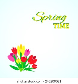 Greeting card with a bouquet of flowers. Vector illustration