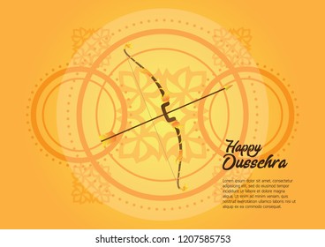 Greeting card with bow and quiver for Dussehra Navratri festival. Vector illustration. 10 eps.