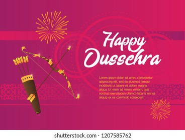 Greeting card with bow and quiver for Dussehra Navratri festival. Vector illustration. 10 eps.