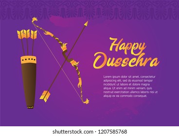 Greeting card with bow and quiver for Dussehra Navratri festival. Vector illustration. 10 eps.