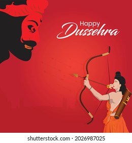 Greeting card with bow and quiver for Navratri festival with hindi text meaning Dussehra (Hindu holiday Vijayadashami). Vector illustration.