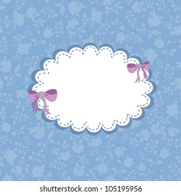 Greeting card with bows and floral background. Vector illustration