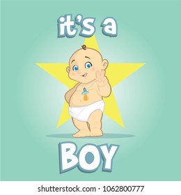 Greeting card it is a boy on star background,cartoon vector illustration