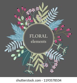 Greeting card with branches, leaves and berries, can be used as invitation card for birthday and other holiday, vector illustration.