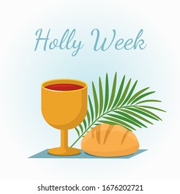 tarjeta de felicitación con pan, rama de palma y tazón de comunión. Buen viernes, buena semana, concepto de Semana Santa. ilustración vectorial