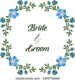 Greeting card of bride and groom, with elegant colorful wreath frame. Vector