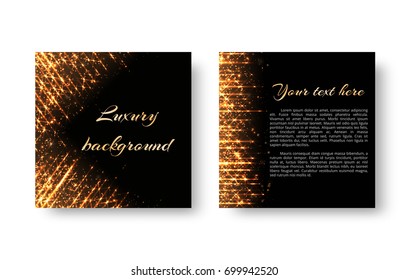 Greeting card with bright golden light effects and sparkles on a dark backdrop.