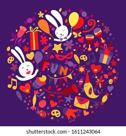 Greeting card, bright ornamental plants and branches. Spring or summer flowers for invitation, wedding or greeting cards