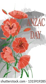 
Greeting card with bright poppies - ANZAC day. Vector poppies are made in the style of watercolor drawing. Decorative vector flowers for Memorial Day, Remembrance Day.