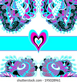 Greeting card in a bright style. Elegance card with abstract flowers. Floral illustration. Valentine. Classic romantic.