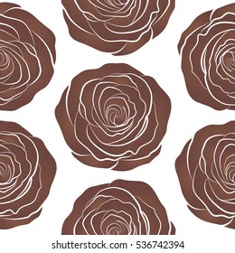 Greeting card with brown roses, watercolor, can be used as invitation card for wedding, birthday and other holiday and summer background. Vector seamless pattern.