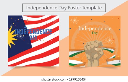 Greeting Card with brush stroke background in United States national flag and India colors. Happy Independence Day. Vector illustration.