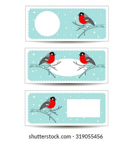 Greeting card with bullfinches.