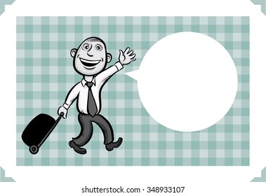 Greeting card with businessman going to vacation - just add your text