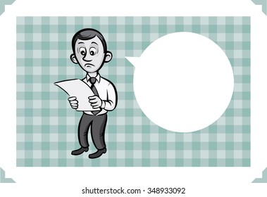 Greeting card with businessman reading document - just add your text
