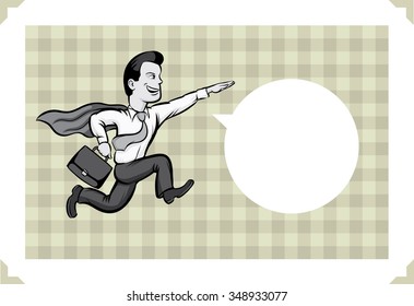 Greeting card with businessman running like a superhero - just add your text