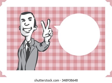Greeting card with businessman showing victory sign - just add your text
