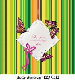 Greeting card with butterflies and bow ribbon. Frame for text.