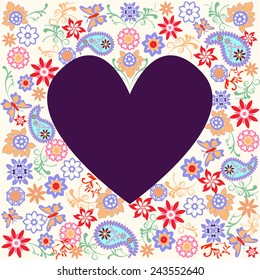 greeting card  with Butterfly and Flower Illustration valentine flowers frame  with heart shaped