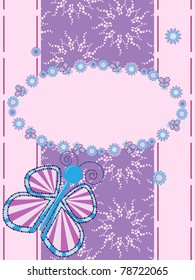 Greeting card with butterfly and flowers