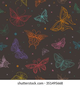 Greeting card with Butterfly. Ornamental of Insect made in vector. Butterfly set. Insect collection for scrapbooking design, pattern or texture.